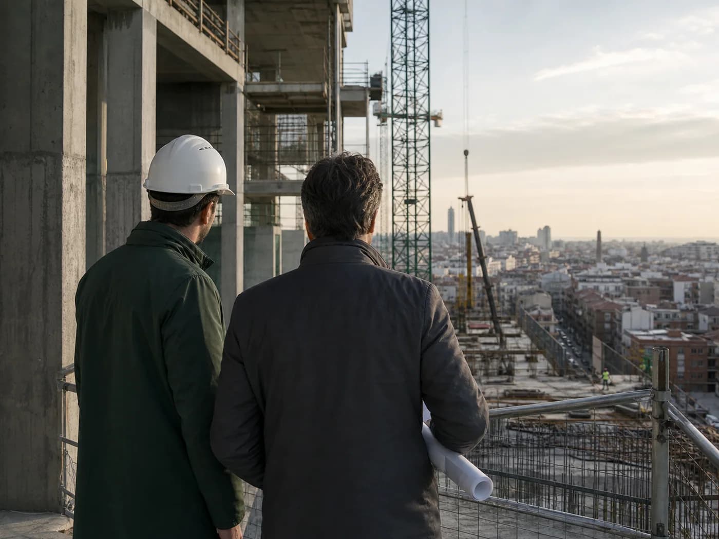 Dos profesionales revisando una obra en construcción